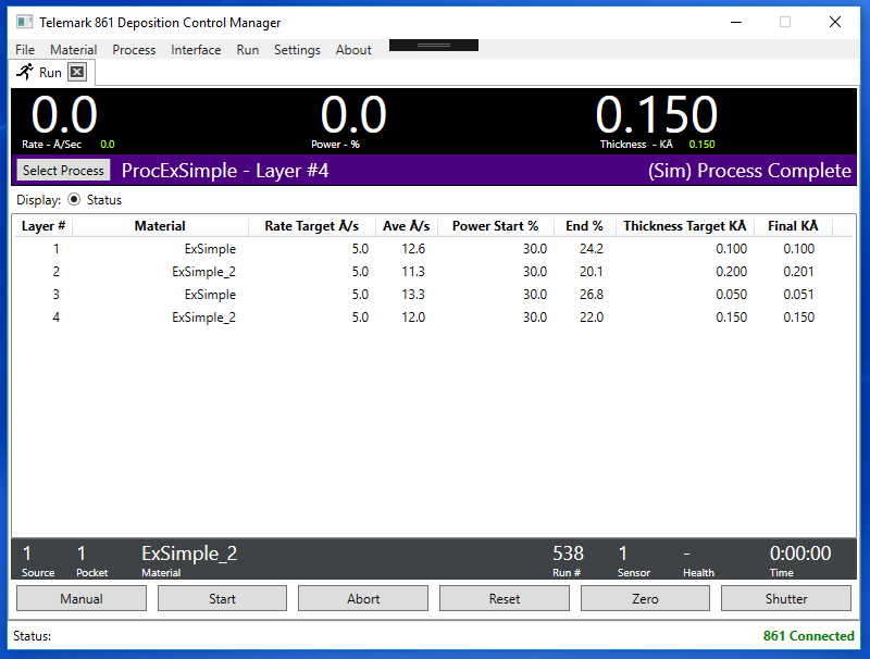 Screen shot of the 861 Deposition Controller Windows DCM Software